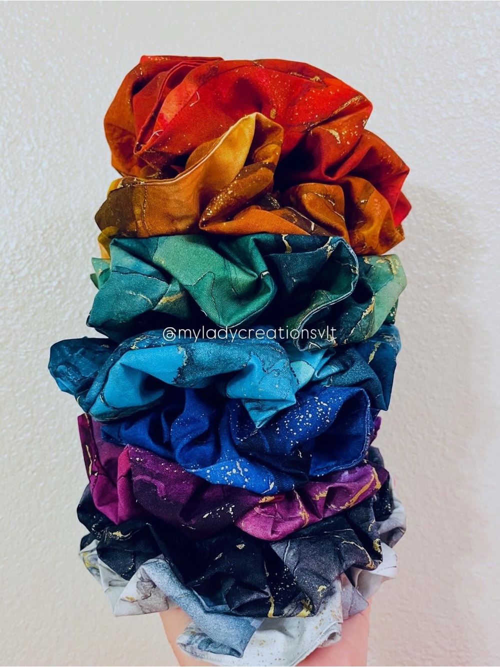 Handmade Rainbow Gold Tie-Dye Jumbo Scrunchie Set